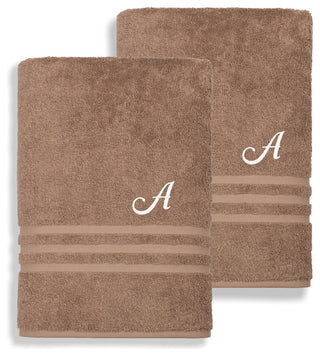 Denzi Bath Towels With Monogrammed Letter, Set of 2, A