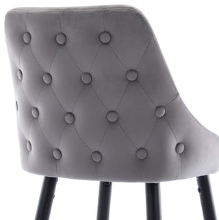 Set of 2 Button Tufted Velvet Bar Counter Stools, Grey, 24''