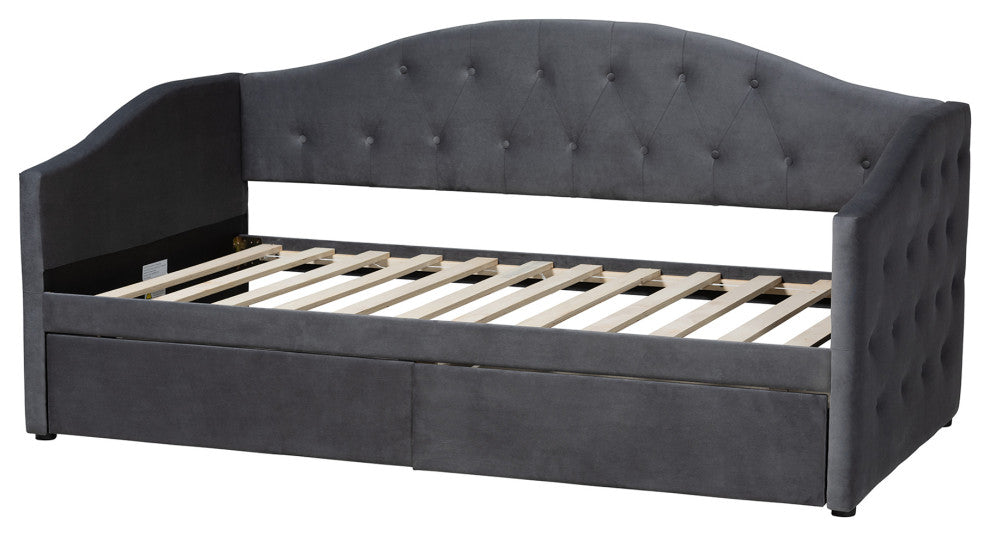Mansi Modern Grey Velvet Fabric Upholstered Full Size 2-Drawer Daybed