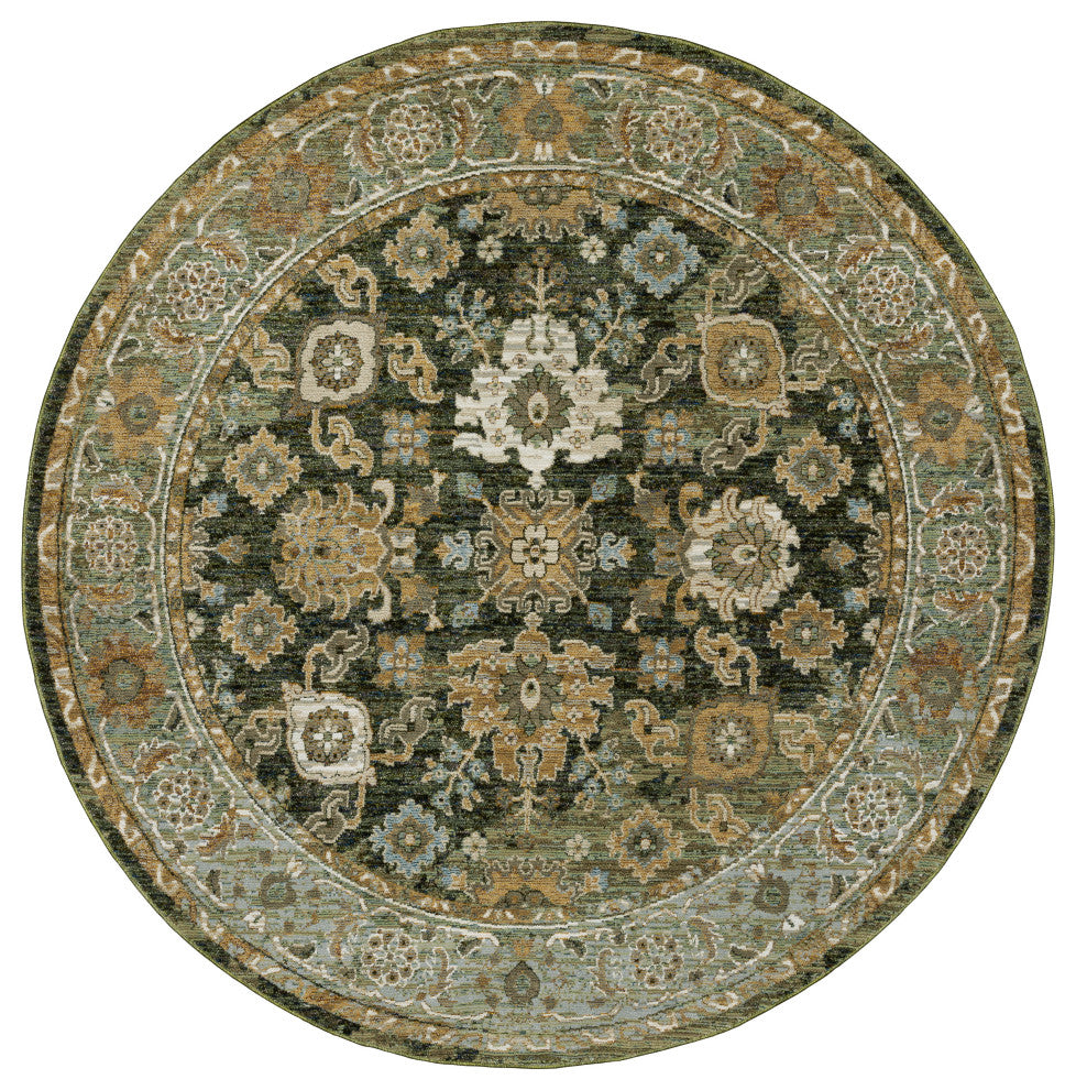 Oriental Weavers Andorra 2417B Distressed Rug, Green, 7'10"x7'10"