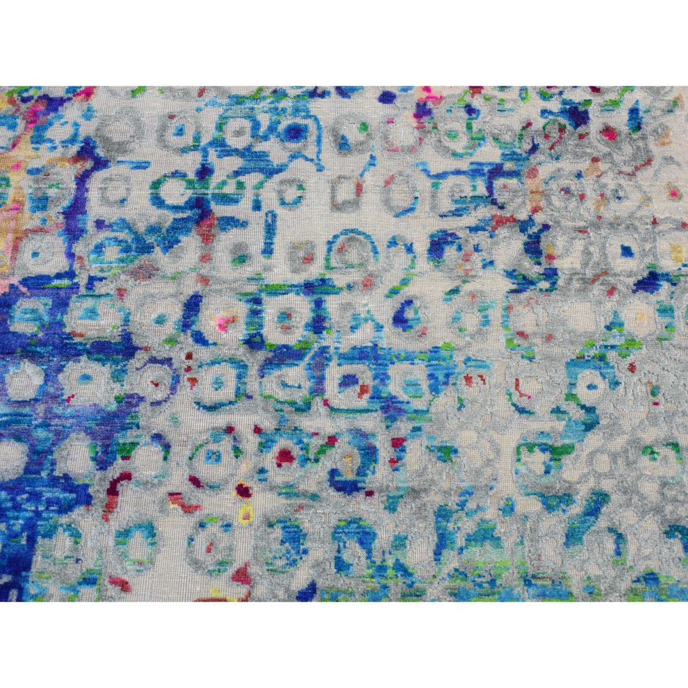 Sapphire Blue, THE PEACOCK, Sari Silk, Hand Knotted, Oriental Rug, 5'1"x7'