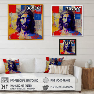 Pop Art Jesus Portrait II Framed Canvas, 36x36, Gold