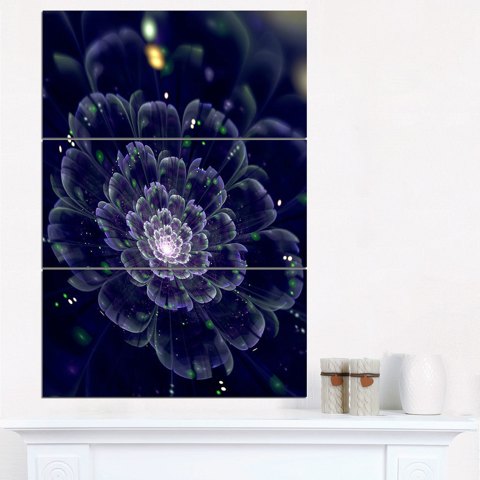 "Dark Blue Fractal Flower Digital Art" Metal Wall Art, 3 Panels, 28"x36"