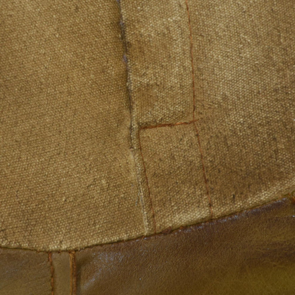 Handmade Leather Round Pouf (Recycled Foam with Fiber Fill) Cognac Color, 21x21x12