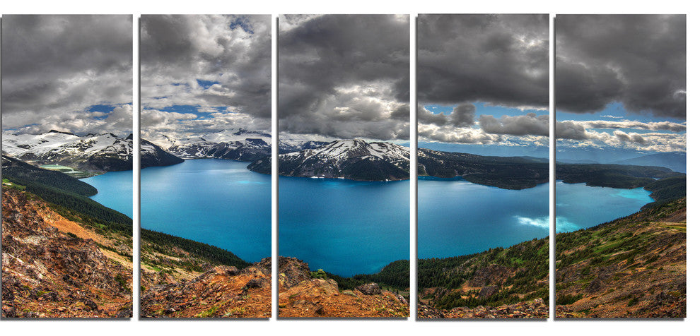 Lake Surrounded by Mountains, Landscape Canvas Print, 60"x28", 5 Panels