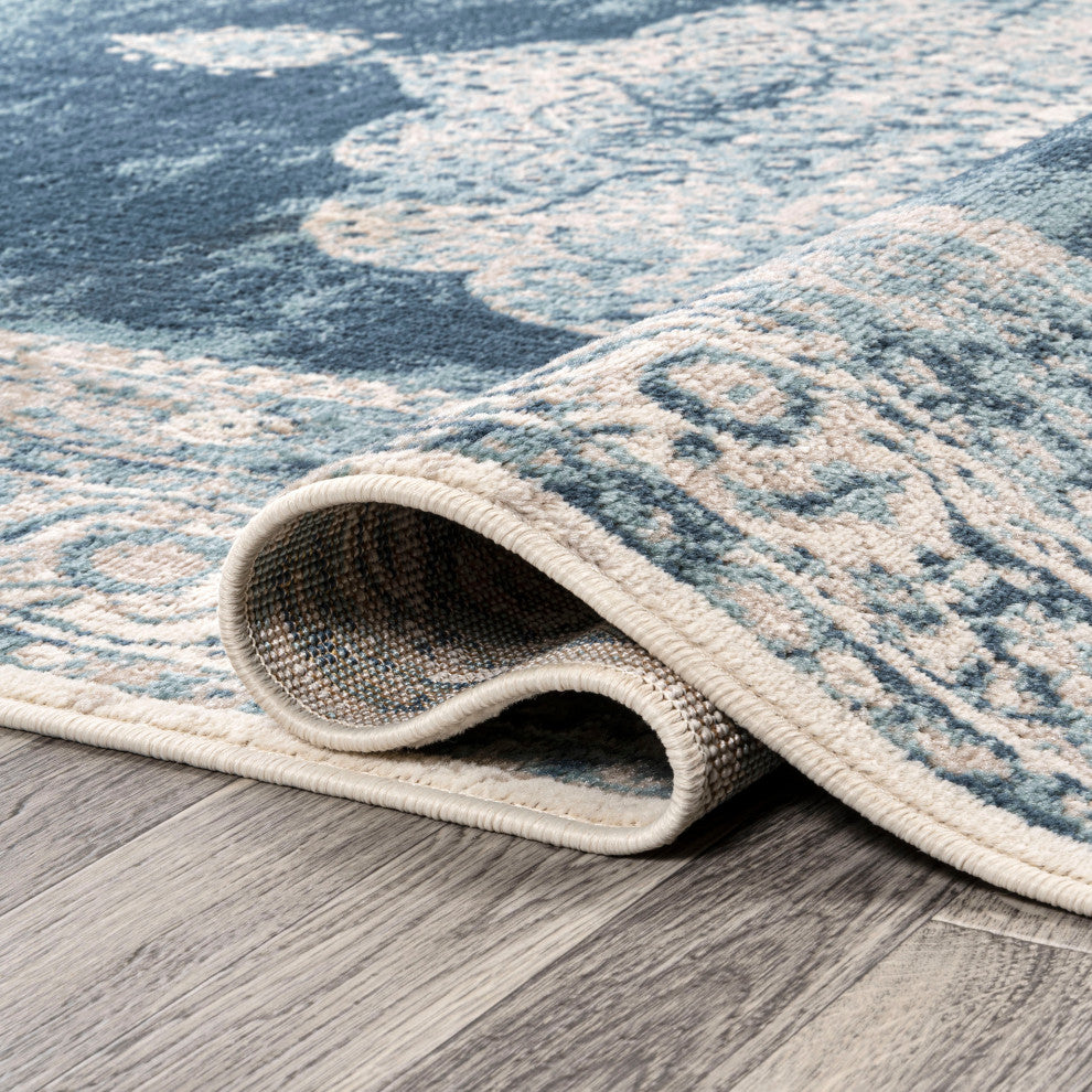 Rosalia Cottage Medallion Area Rug, Ivory/Blue, 5x8