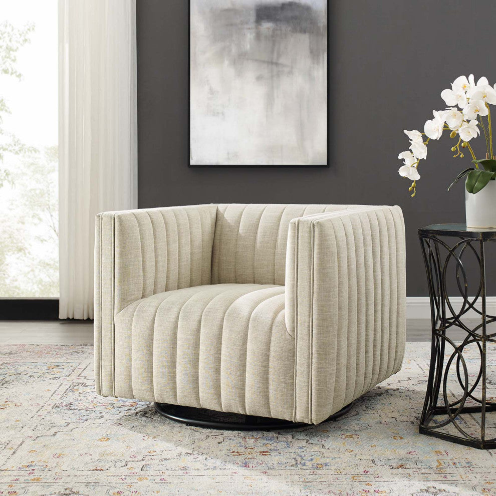 Tufted Armchair Accent Chair, Fabric, Beige, Modern, Living Lounge Hospitality