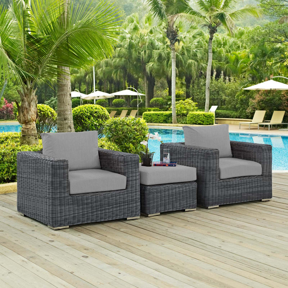 Canvas Gray Summon 3 Piece Outdoor Patio Sunbrella Sectional Set