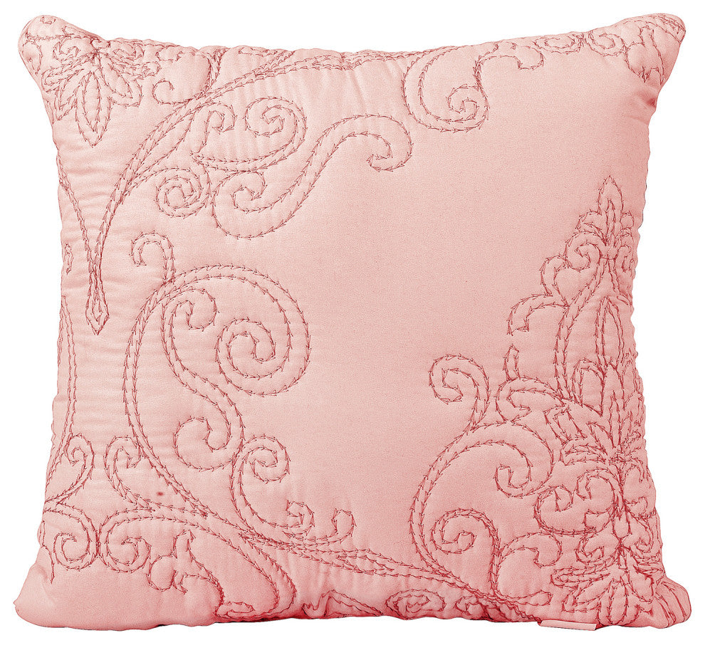 Damask Embroidered Quilted 4 Piece Bed Spread Sets, Dusty Pink, King