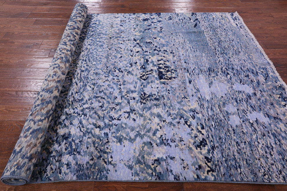 5' 10" X 8' 9" Wool and Silk Hand Knotted Abstract Rug Q10325