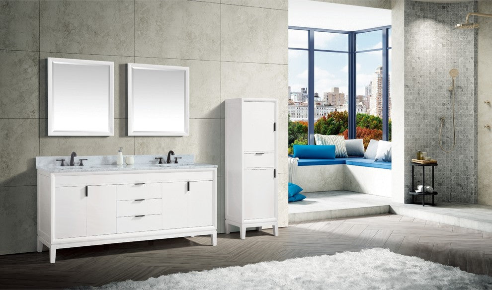 Avanity Emma 73" Vanity Combo, White, Carrara White Marble Top