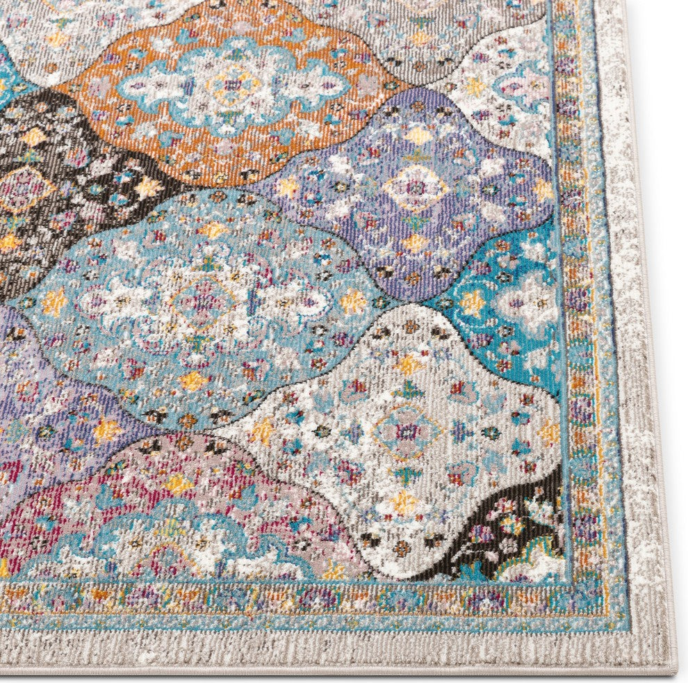 Bleecker St Gaia Multi Bohemian Vintage Floral Border Rug, 2''7"x9''6" Runner