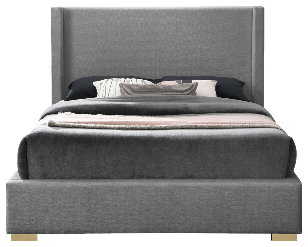 Royce Linen Upholstered Bed, Gray, Queen