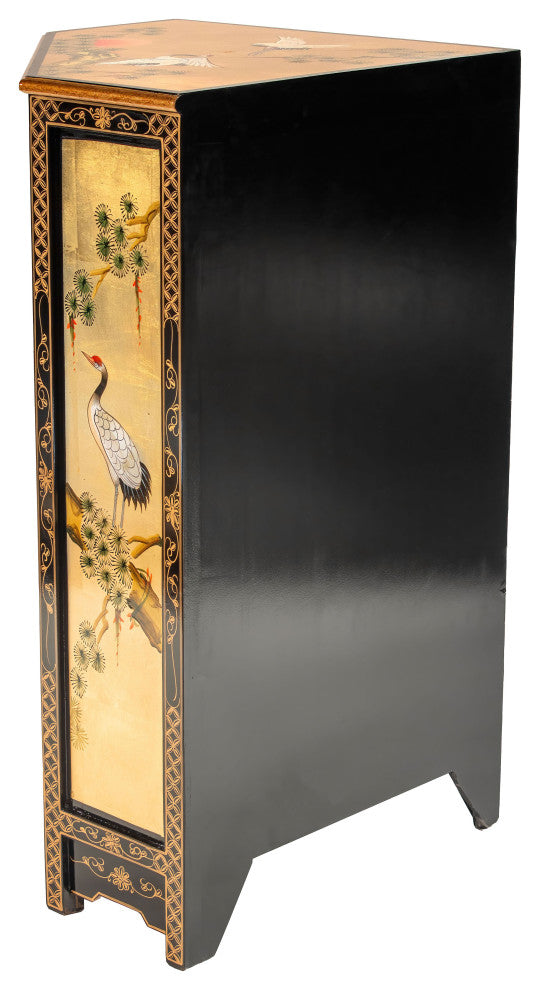 Gold Lacquer Corner Cabinet Cranes