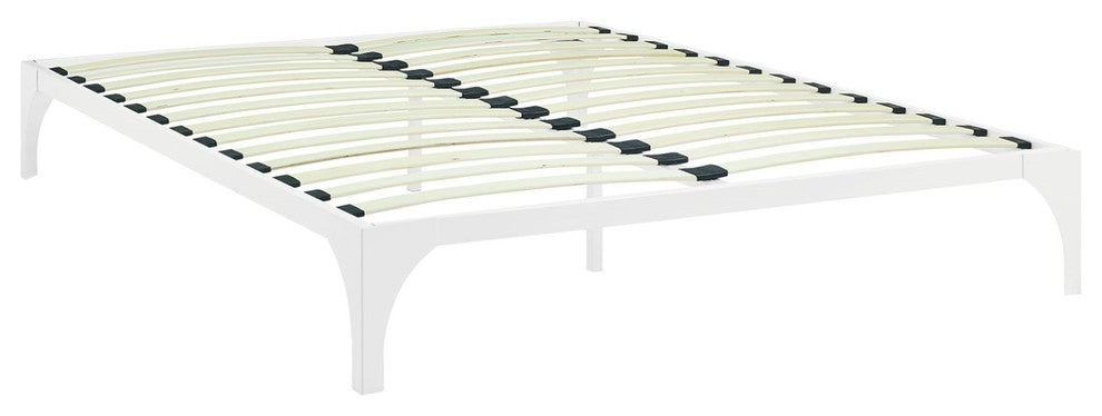 Modern Contemporary Urban King Size Platform Bed Frame, White, Metal Steel