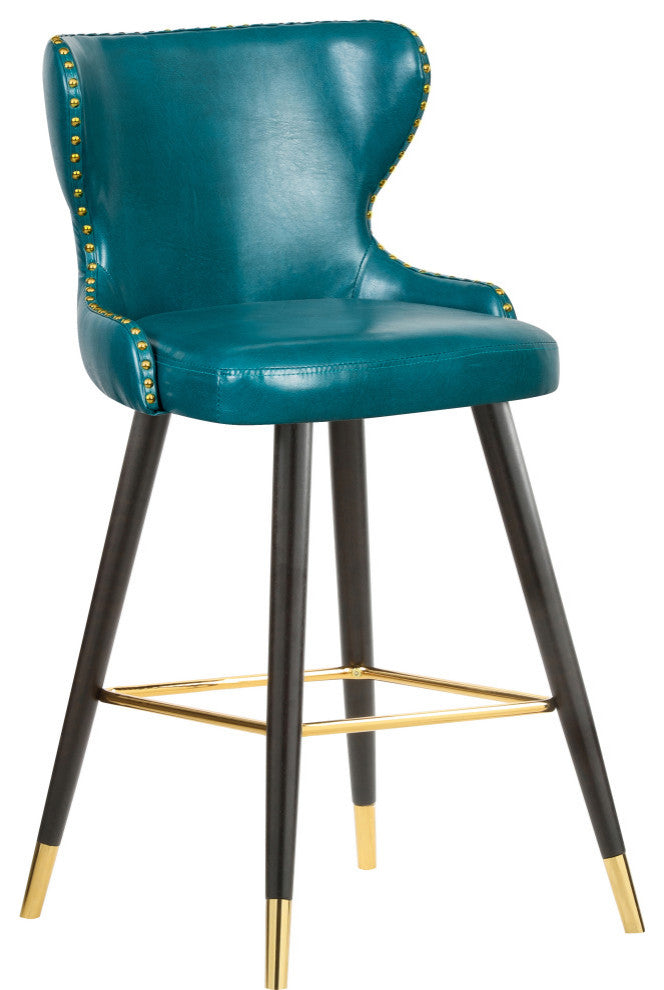 Hendrix Faux Leather Upholstered Bar Stool, Set of 2, Blue