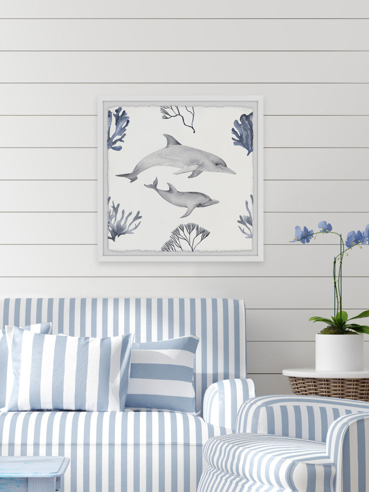 "Dolphin Friends" Framed Painting Print, 18x18