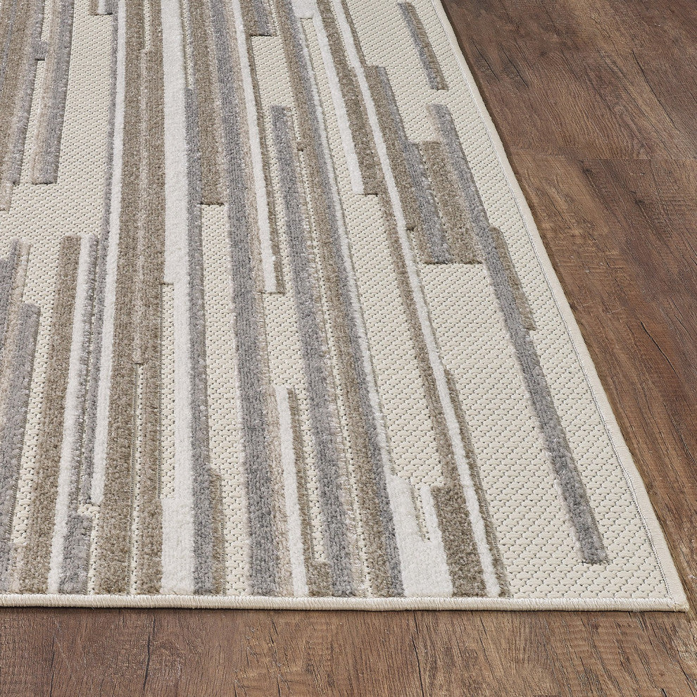 7"x9" Gray Abstract Striped Indoor Outdoor Area Rug