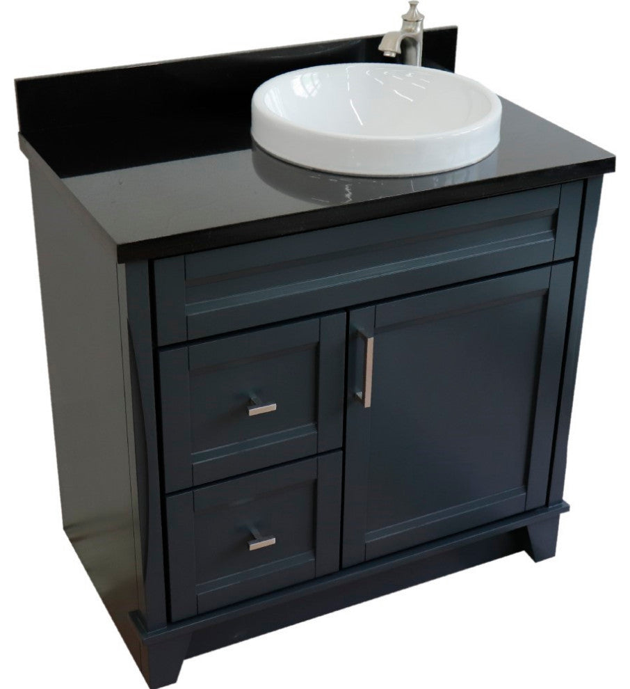 37" Single Sink Vanity, Dark Gray Finish With Black Galaxy Granite