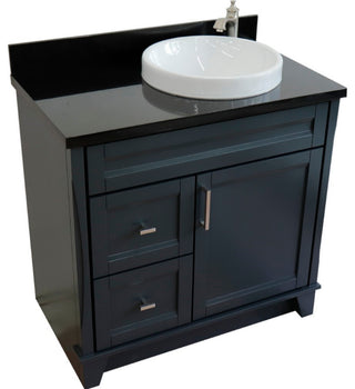 37" Single Sink Vanity, Dark Gray Finish With Black Galaxy Granite