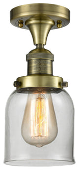 1-Light Small Bell 5" Flush Mount, Antique Brass, Glass: Clear