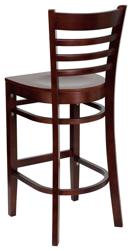 Ladder Back Wooden Barstool, Mahogany Wood Seat/Mahogany Wood Frame