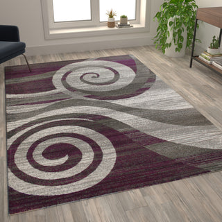 Clifton Collection Rectangle 8' x 10' Swirl Patterned Area Rug, Purple