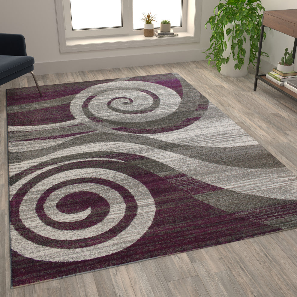 Clifton Collection Rectangle 8' x 10' Swirl Patterned Area Rug, Purple
