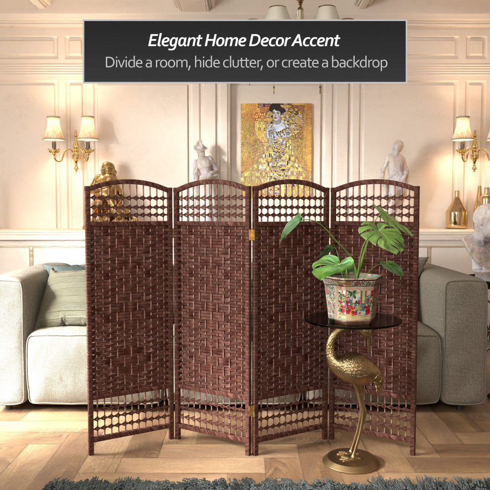 4' Tall Fiber Weave Room Divider, Dark Red, 4 Panels