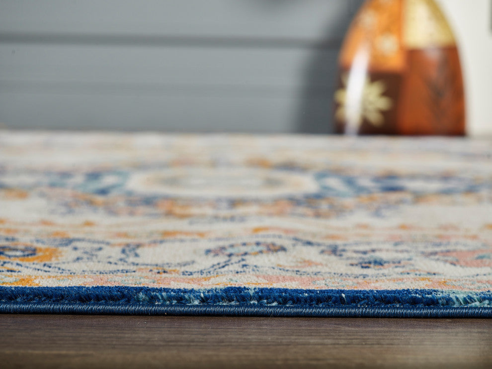 Abani Porto PRT180A Traditional Vintage Ivory and Navy Area Rug