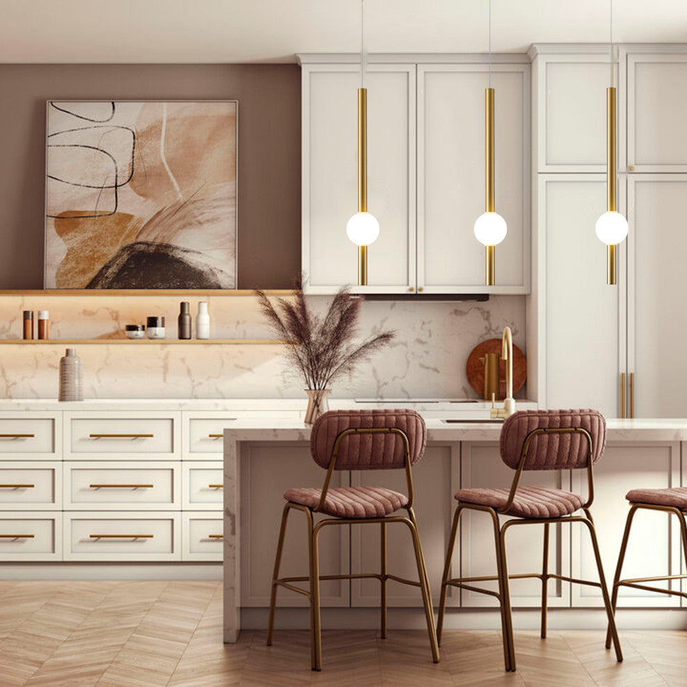 Gold Single Pendant Light with a White Acrylic Shade