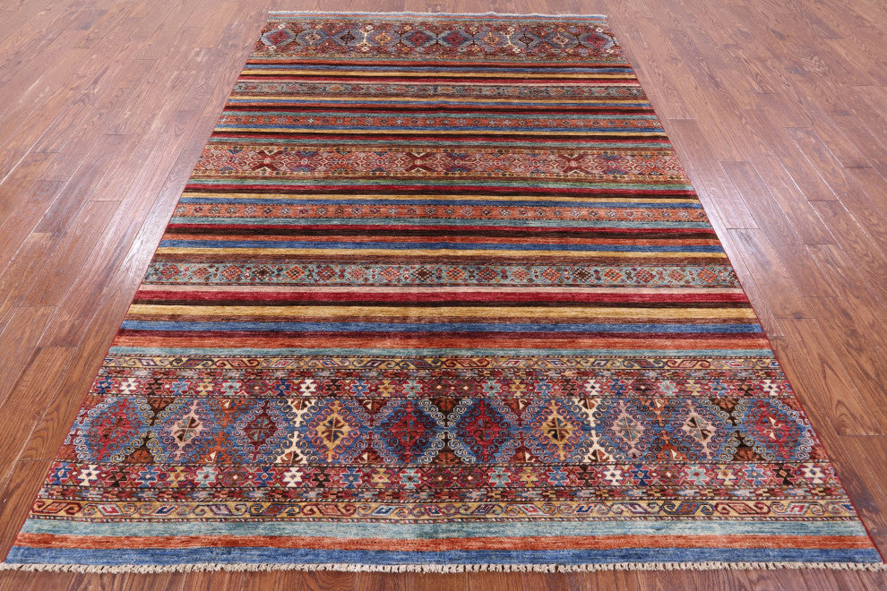 6' 8" X 9' 10" Khorjin Super Kazak Handmade Wool Rug Q10752