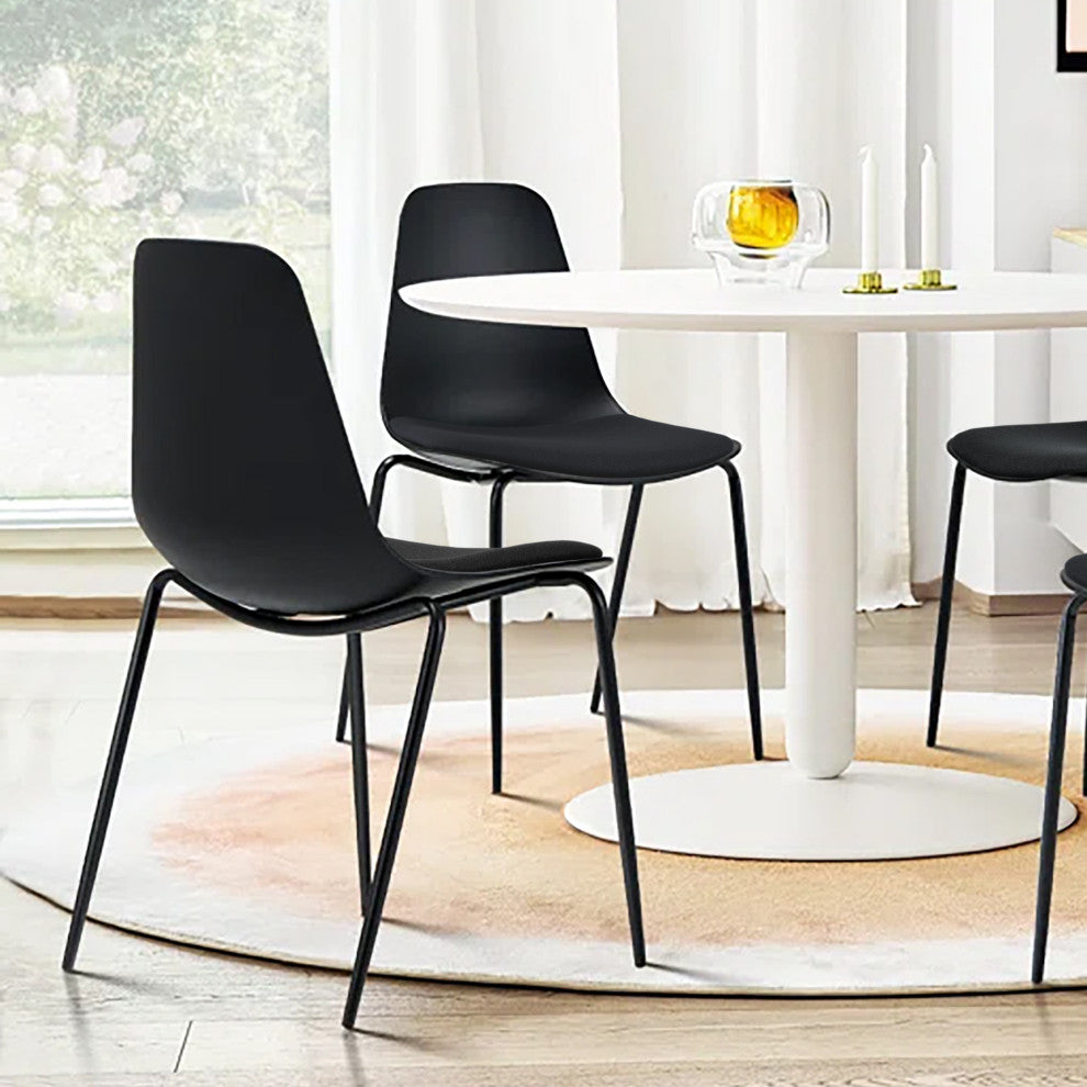 Modern Dining Armless Chairs, Round Seat, Metal Legs, Set of 4, Black