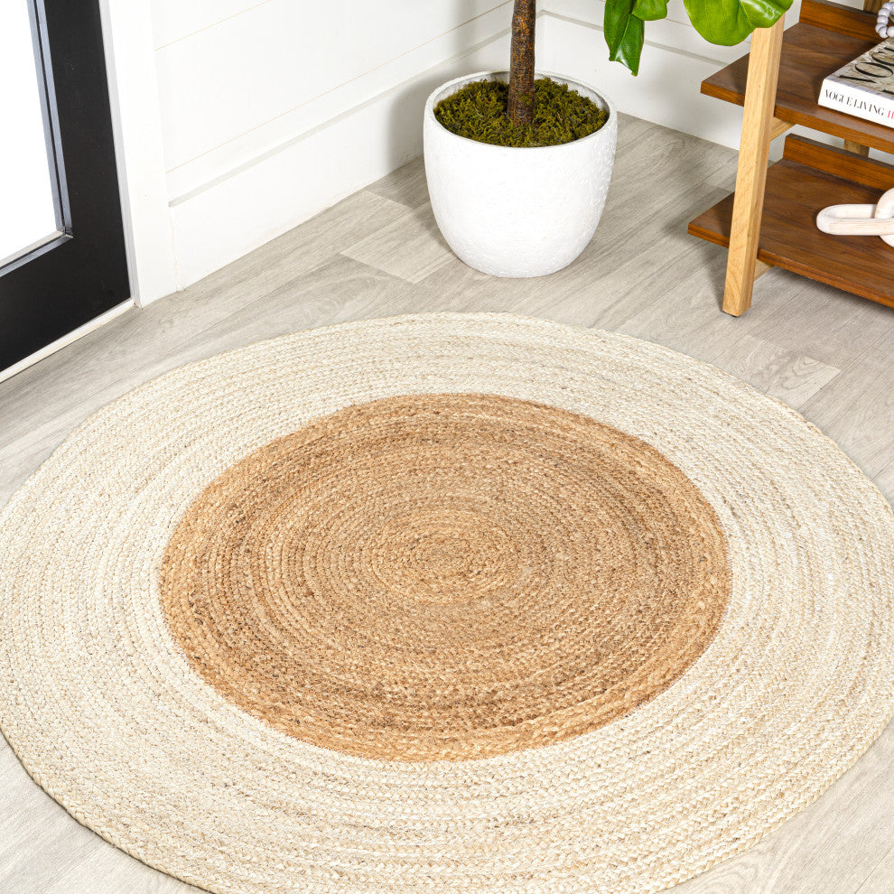 Oceana Two-Tone Boho Jute Circle Round Area Rug, 6' Round