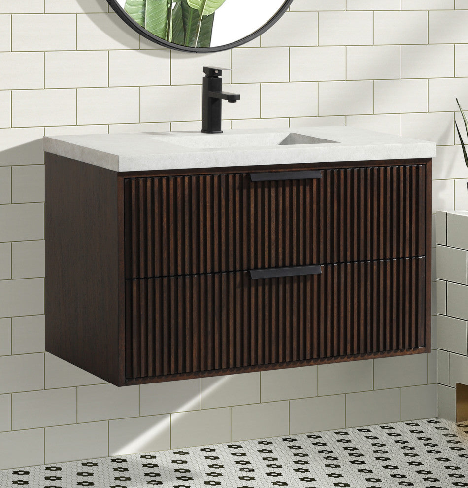 Ari Kitchen and Bath San Diego Bath Vanity, Walnut, 36", Single Sink, Floating