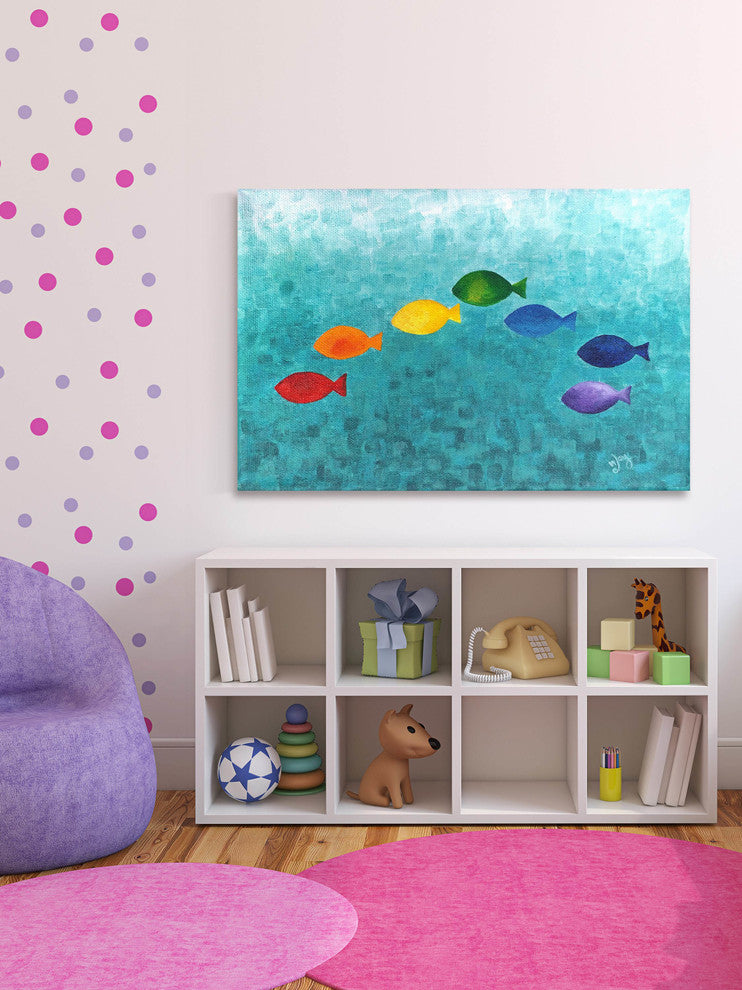 Marmont Hill, "Rainbow Fish" by Nicola Joyner Painting on Wrapped Canvas, 45x30