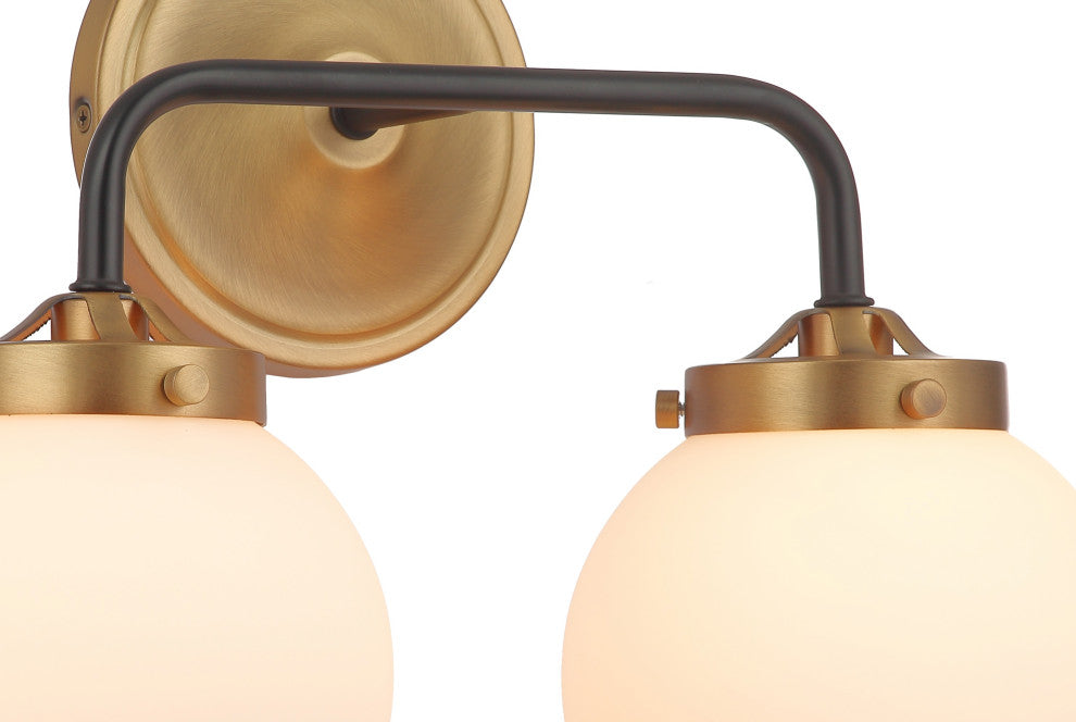 2 - Light Over-Mirror Vanity Light Mid-Century Modern in Aged Brass & Black