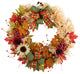 30" Harvest Autumn Sunflower, Maple Leaves and Berries Fall Wreath With Bows