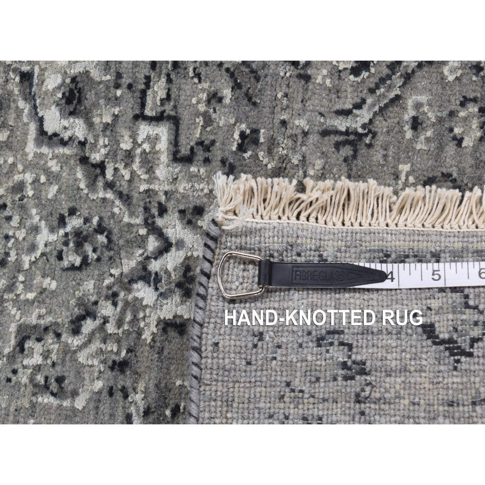 Gray Broken and Erased Wool Persian Design Hand Knotted Runner Rug 2'6" x 6'