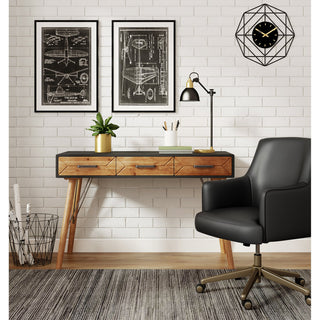 Modern Desk, Multifunctional Design With Angled Legs & 3 Spacious Drawers, Gray