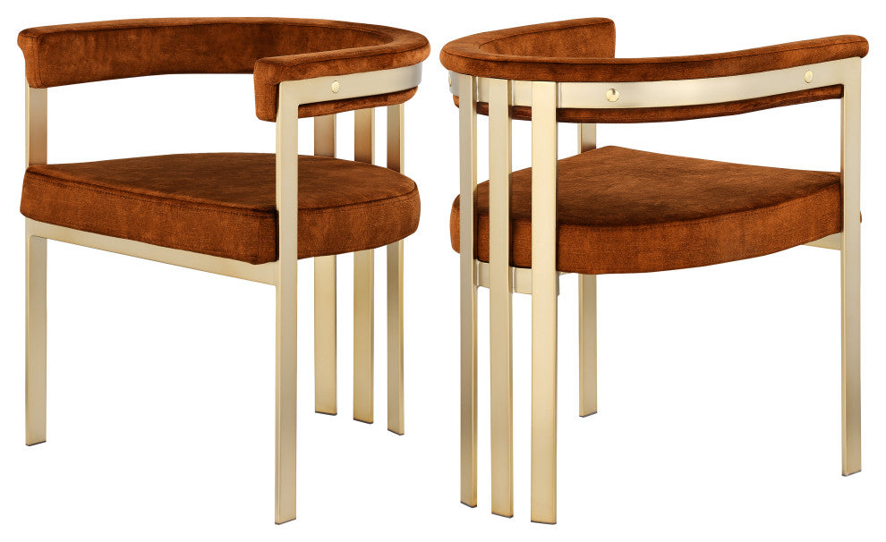 Marcello Upholstered Dining Chair, Cognac, Velvet, Brushed Brass Finish