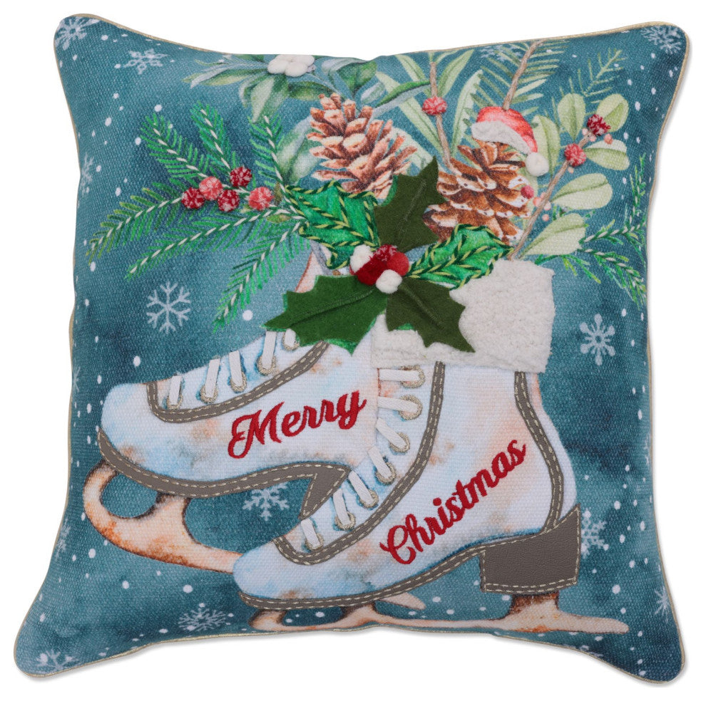 18 X 18 Chistmas Nostalgic Ice Skates Throw Pillow