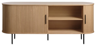 Mid-Century Modern Rounded Sliding Door Sideboard, Natural Oak, 71"