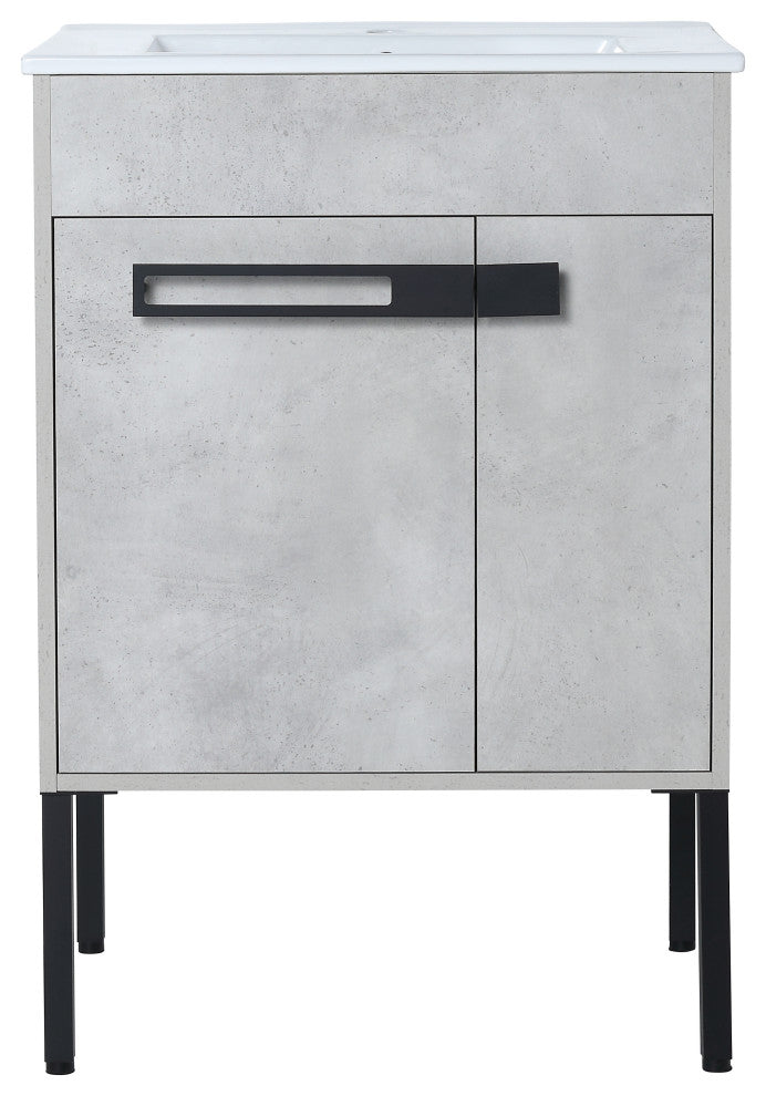 Freestanding/Floating Bathroom Vanity With white Ceramics Top, Grey, 24"