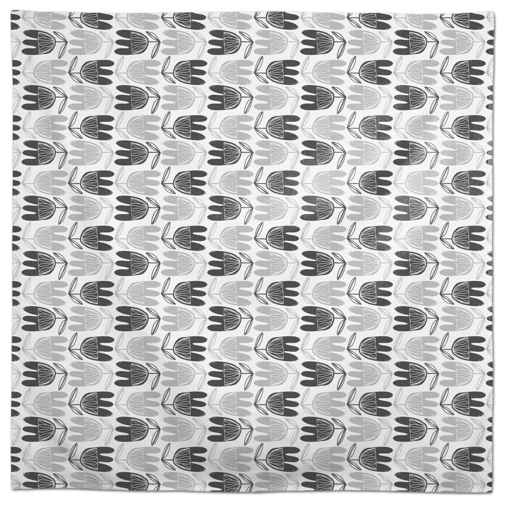 Mid Mod Gray Florals 58x58 Tablecloth