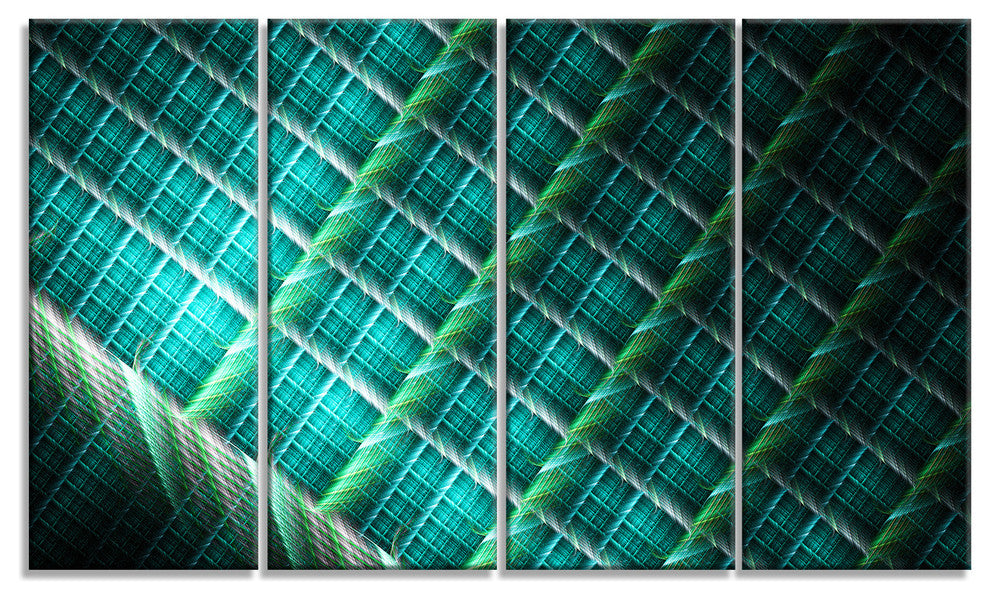 Green Fractal Grill Pattern, Abstract Art on Canvas, 48"x28", 4 Panels
