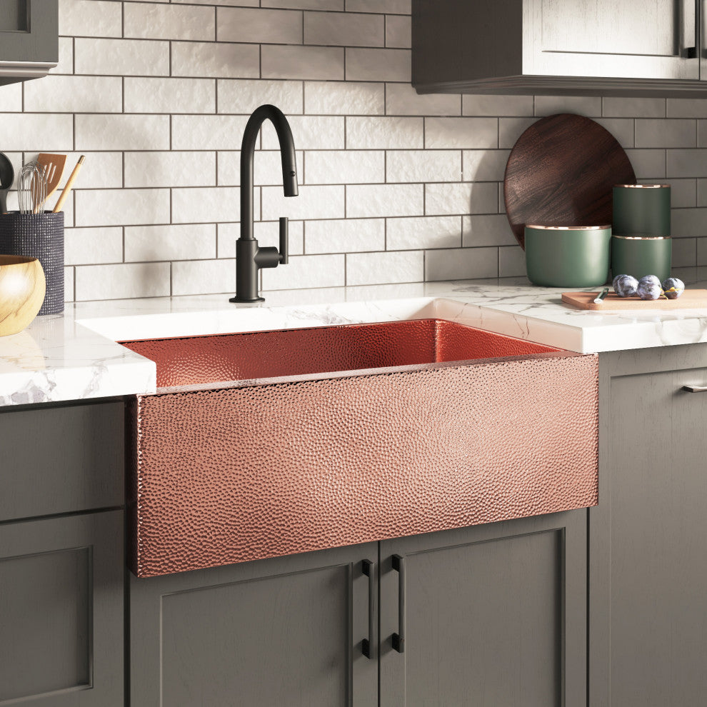 Pinnacle Copper Farmhouse Kitchen Sink, Polished Copper