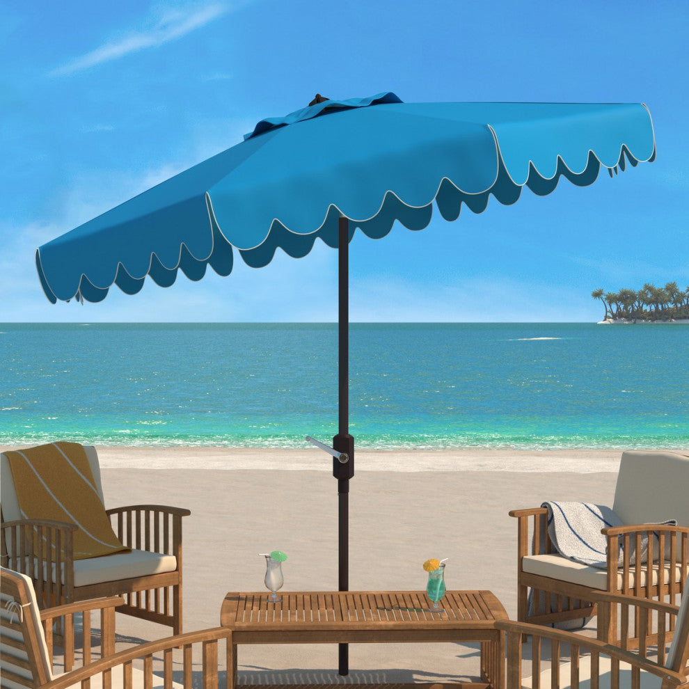Safavieh Venice Scallop 9' Crank Outdoor Push Button Tilt Umbrella Pacific Blue