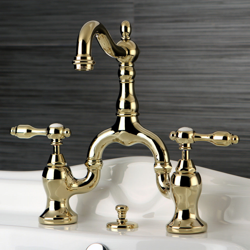 Kingston Brass Bridge Bathroom Faucet With Brass Pop-Up, Polished Brass