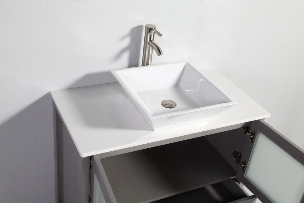 Vanity Art Vanity Set With Vessel Sink, Gray, 84", Standard Mirror